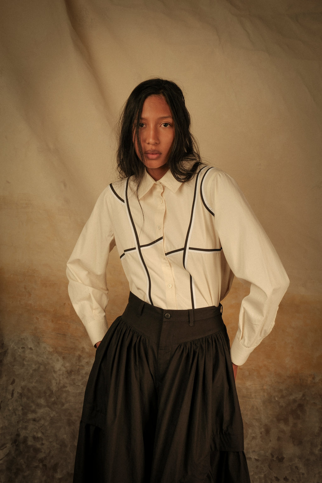 Blusa de algodón | Jatze Arena Bies Blanco Negro