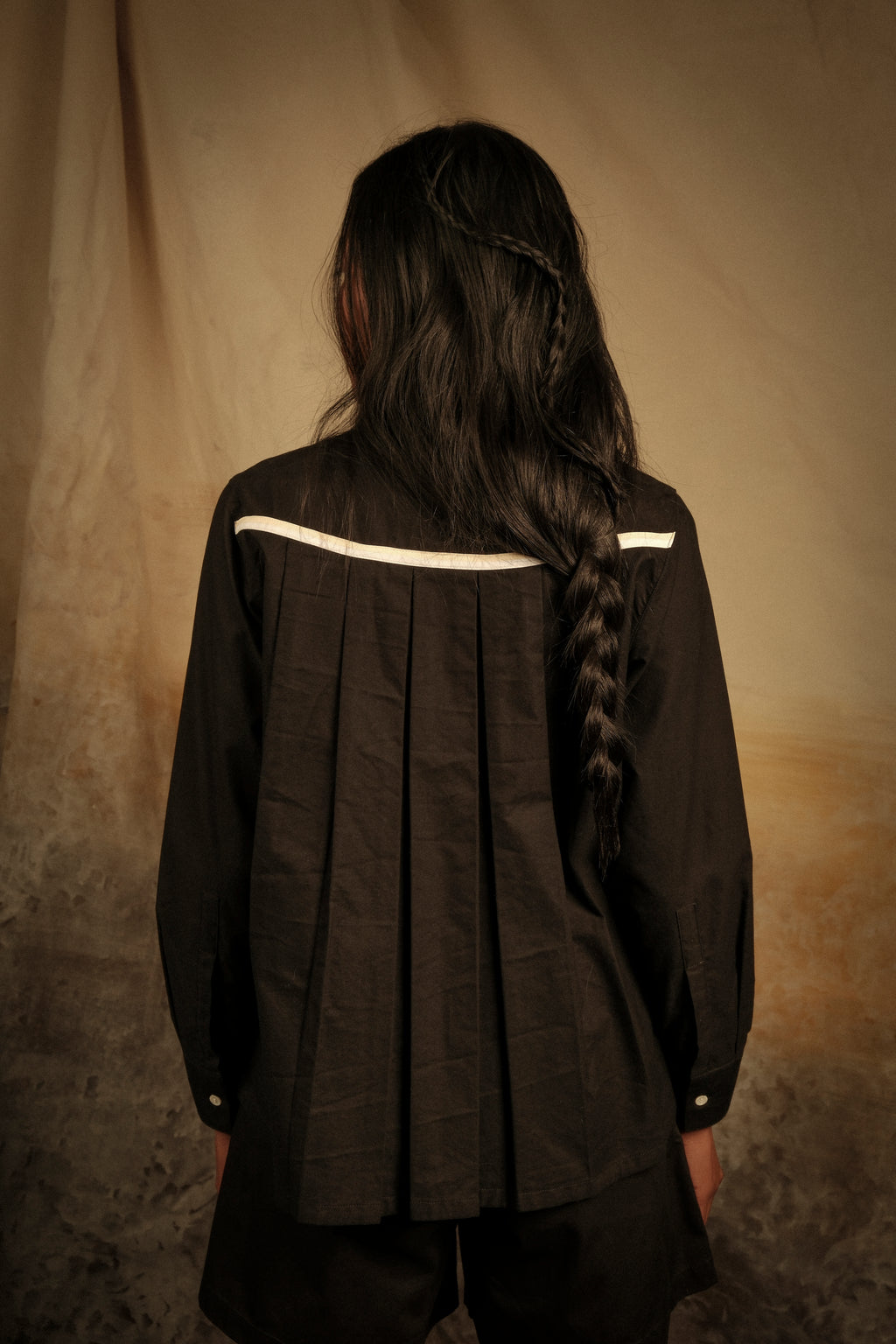 Blusa de algodón | Jatze Negro Bies Blanco Crudo