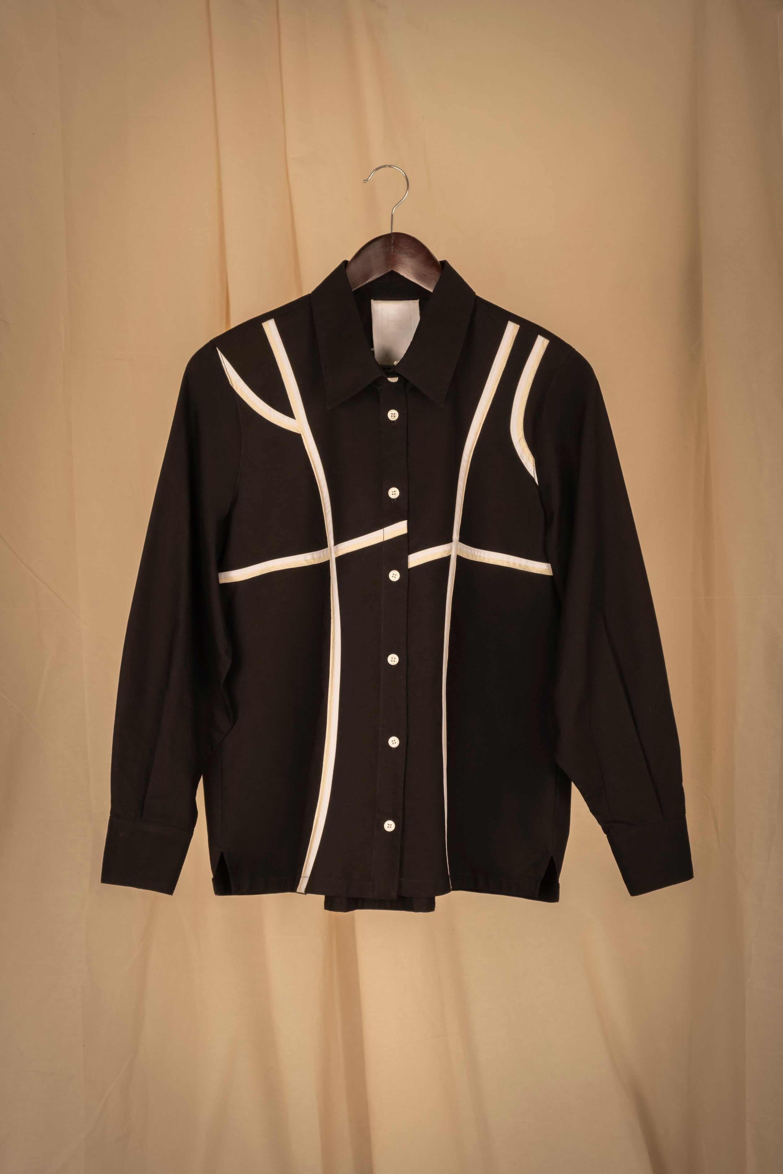 Blusa de algodón | Jatze Negro Bies Blanco Crudo
