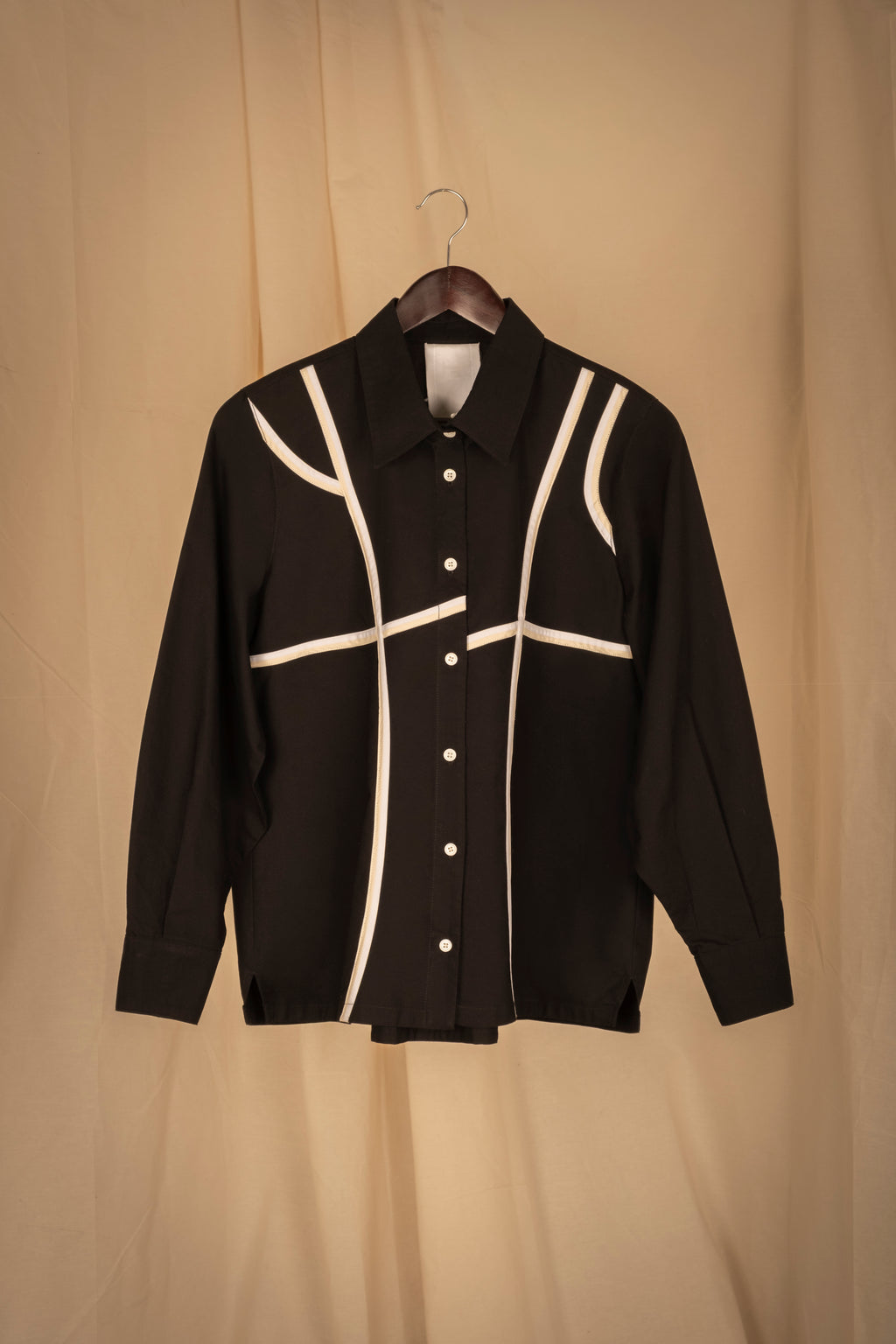 Blusa de algodón | Jatze Negro Bies Blanco Crudo